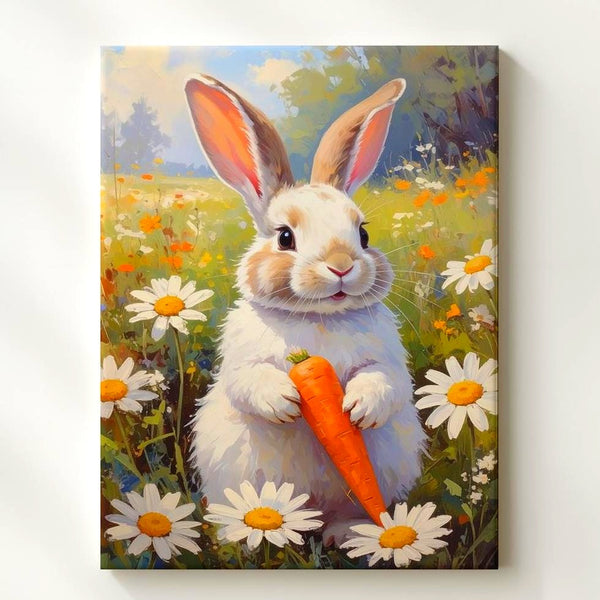 Playful Rabbit with Carrot Canvas – Joyful Meadow Wall Art - Gifitto