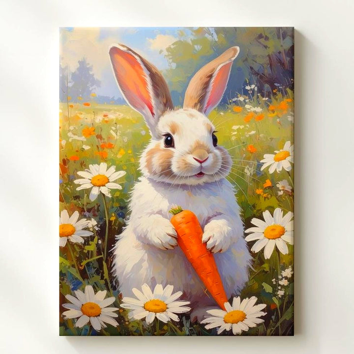 Playful Rabbit with Carrot Canvas – Joyful Meadow Wall Art - Gifitto