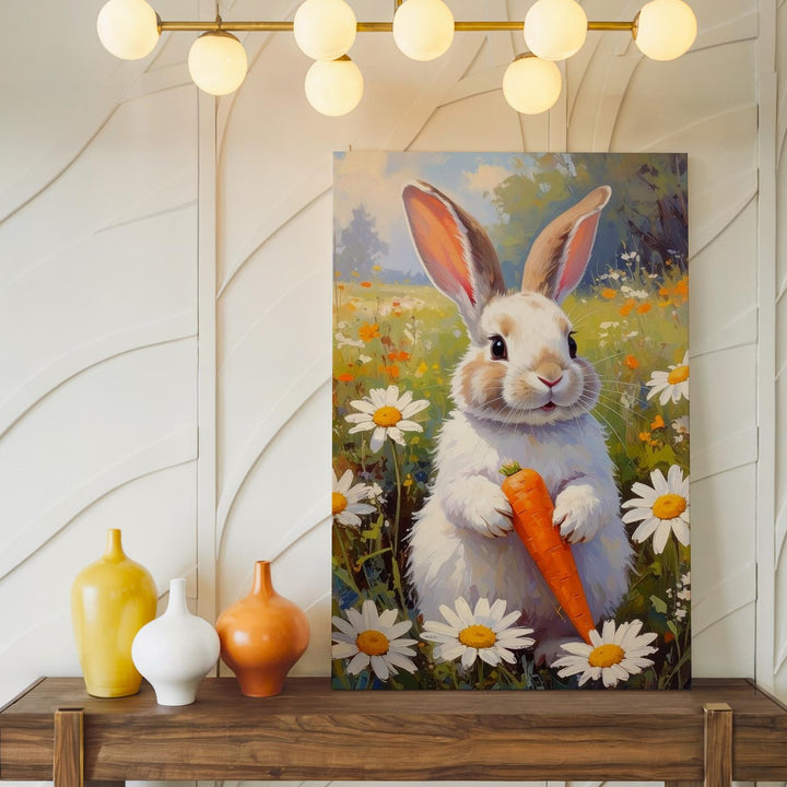Playful Rabbit with Carrot Canvas – Joyful Meadow Wall Art - Gifitto