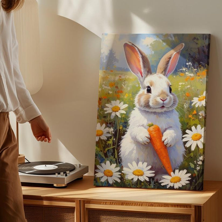 Playful Rabbit with Carrot Canvas – Joyful Meadow Wall Art - Gifitto