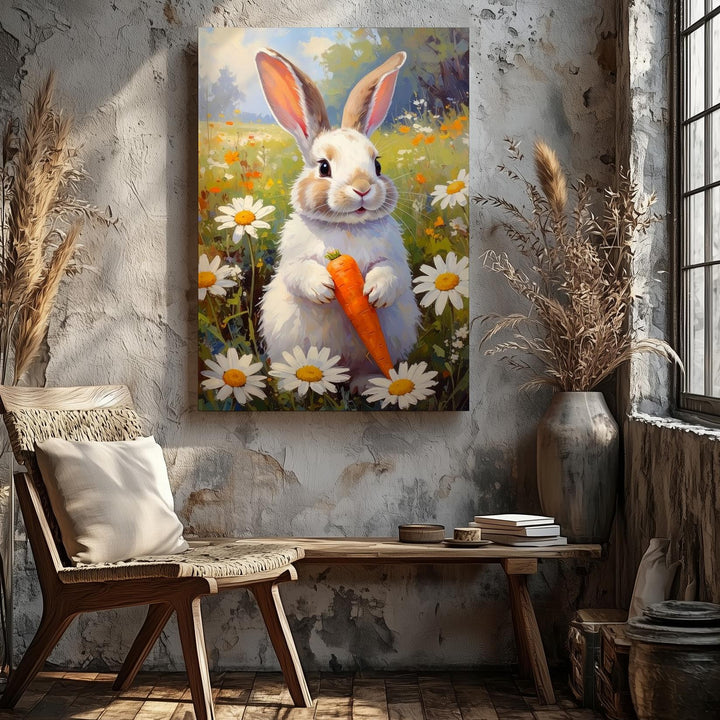 Playful Rabbit with Carrot Canvas – Joyful Meadow Wall Art - Gifitto