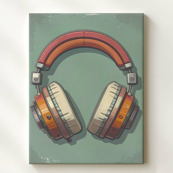 Retro Vibes Headphone Canvas – Vintage Audio Art on Soft Green - Gifitto