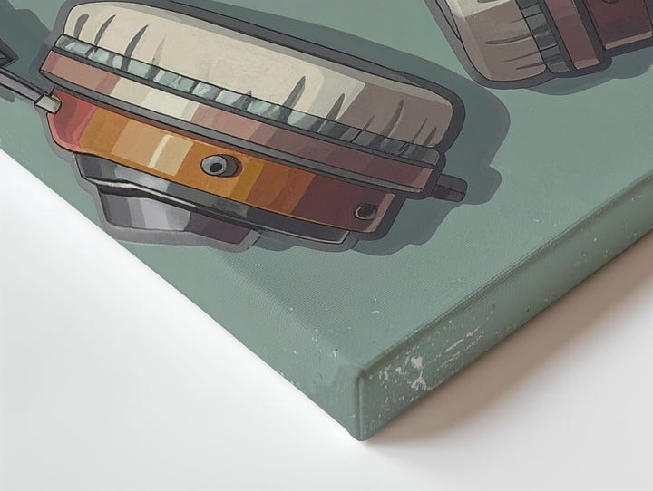 Retro Vibes Headphone Canvas – Vintage Audio Art on Soft Green - Gifitto
