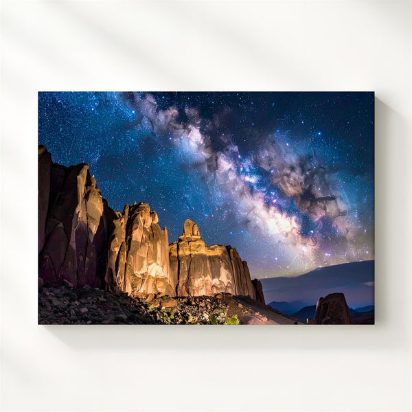 Milky Way Over Monuments Canvas – Starry Sky Above Towering Rock Formations - Gifitto