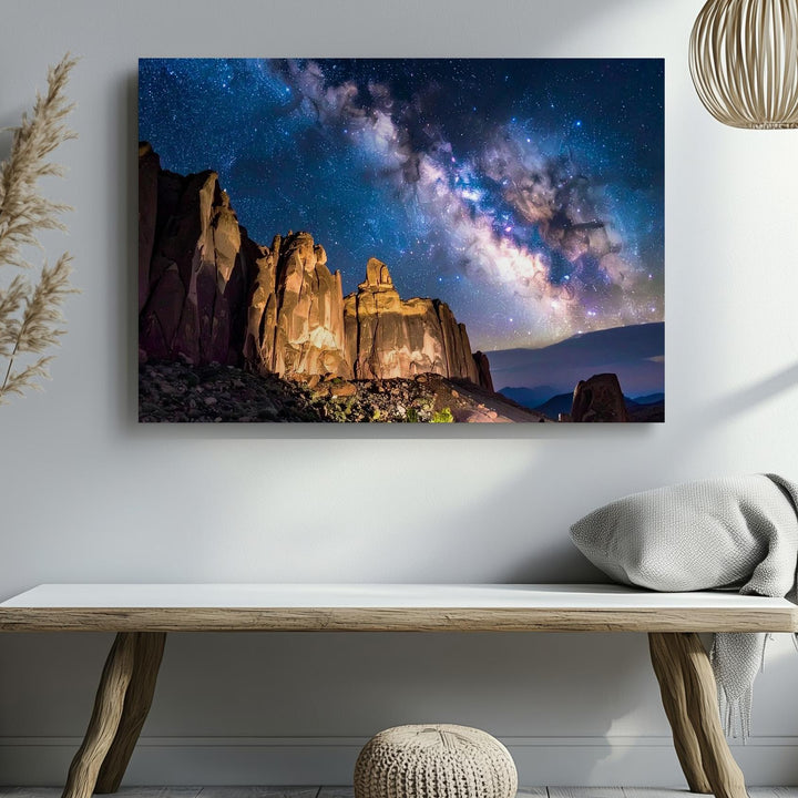 Milky Way Over Monuments Canvas – Starry Sky Above Towering Rock Formations - Gifitto