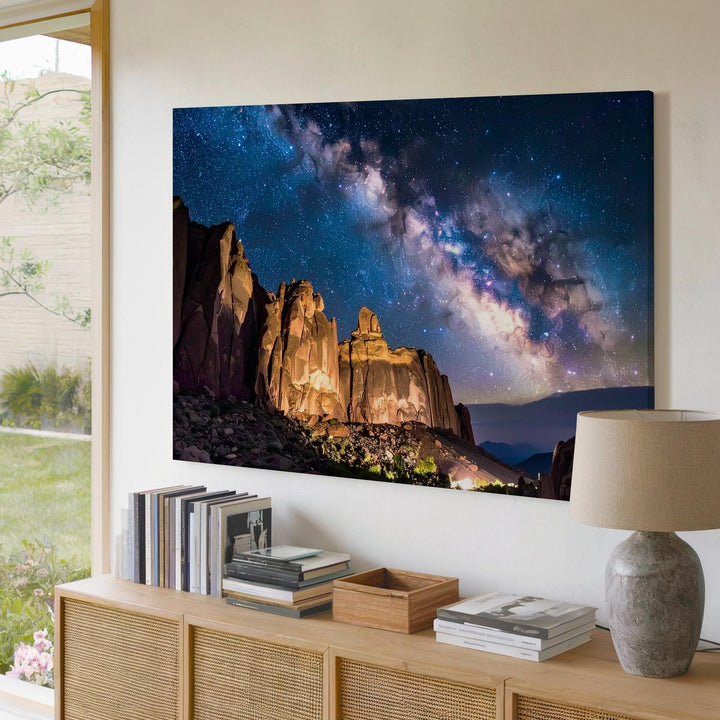 Milky Way Over Monuments Canvas – Starry Sky Above Towering Rock Formations - Gifitto