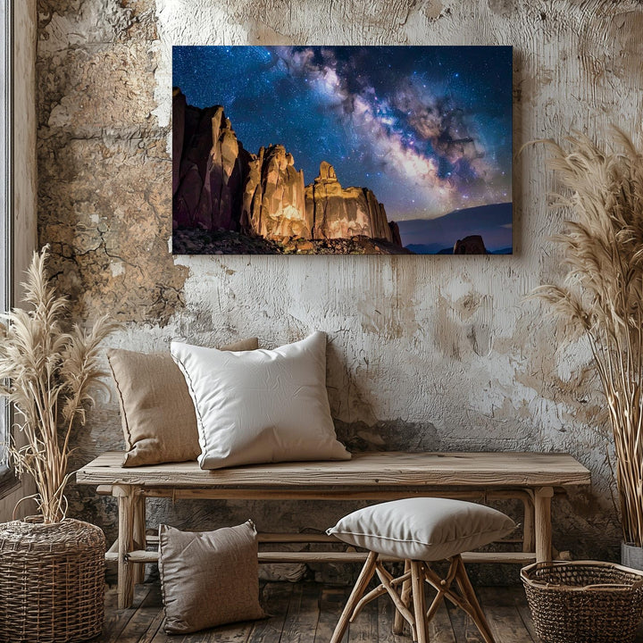 Milky Way Over Monuments Canvas – Starry Sky Above Towering Rock Formations - Gifitto