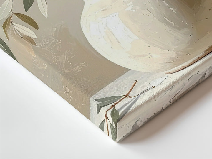 Olive Branch Pitcher Canvas – Minimalist Still Life Botanical Art - Gifitto