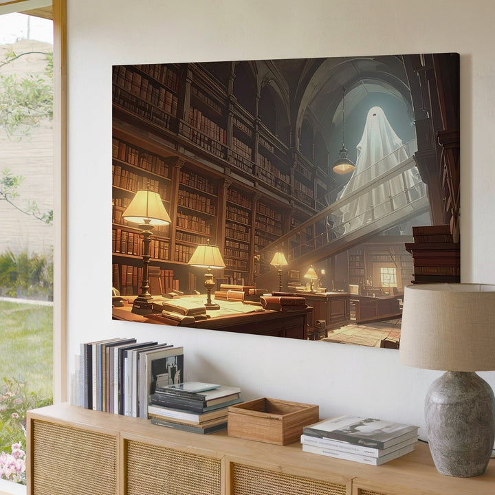 Enchanted Library Spirit Canvas – Mystical Gothic Bookshelf Wall Art - Gifitto