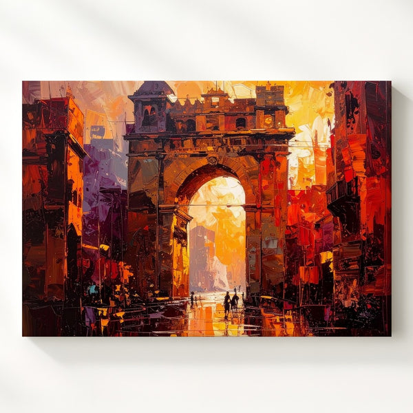 Sunset Gate Canvas – Abstract Historic City Arch with Warm Glow