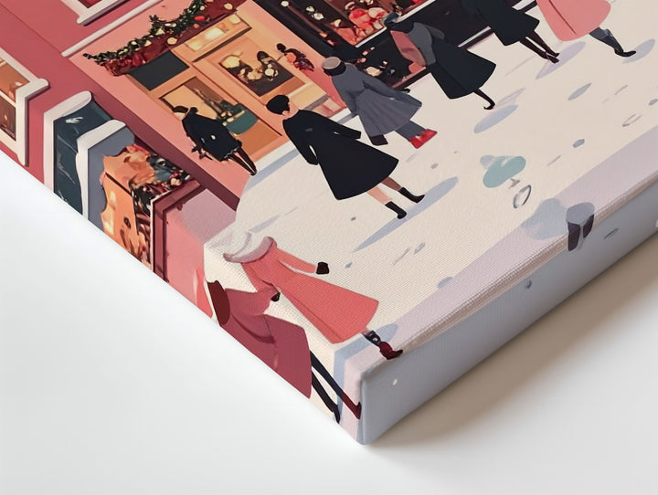 Fairytale Winter Street Canvas – Vintage Holiday Village Scene in Pastel Tones - Gifitto
