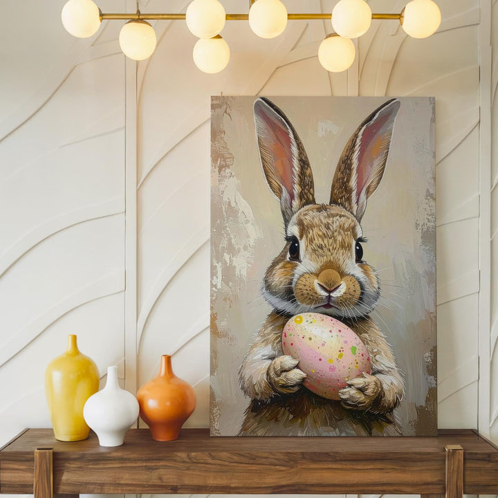 Easter Bunny with Egg Canvas – Festive Spring Wall Art - Gifitto