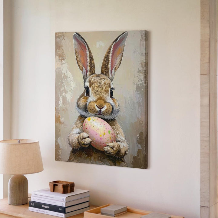 Easter Bunny with Egg Canvas – Festive Spring Wall Art - Gifitto