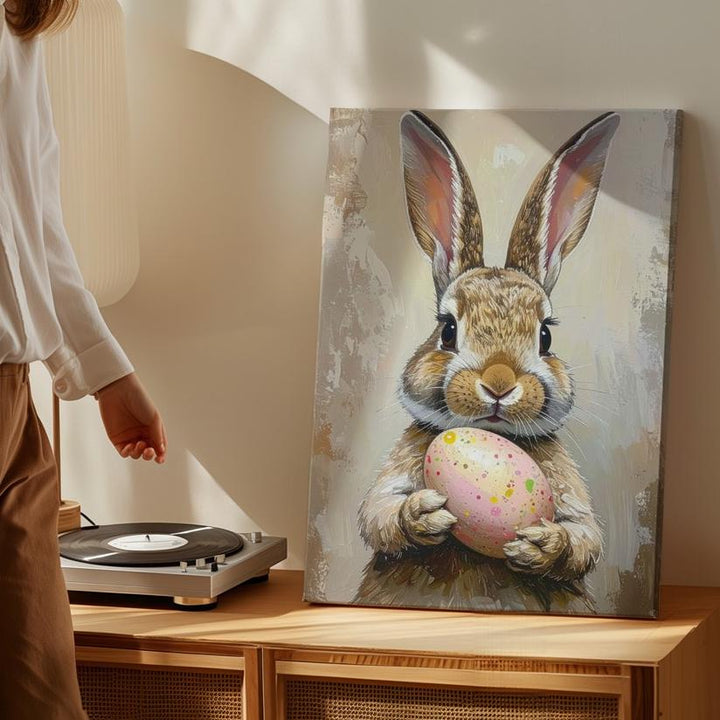Easter Bunny with Egg Canvas – Festive Spring Wall Art - Gifitto