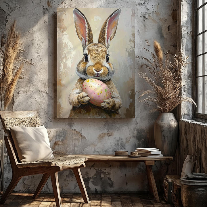 Easter Bunny with Egg Canvas – Festive Spring Wall Art - Gifitto