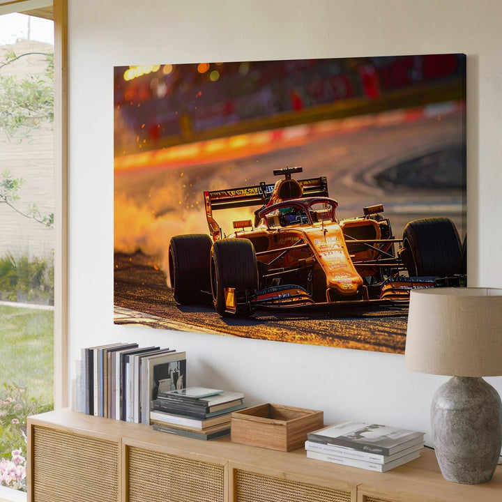 Night Sparks Canvas – Red Bull F1 Car in Motion on Floodlit Track - Gifitto