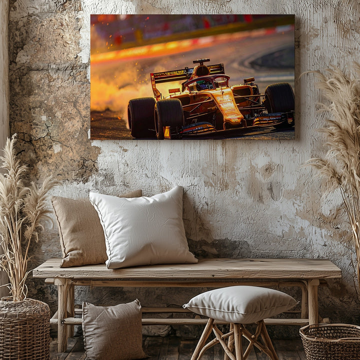 Night Sparks Canvas – Red Bull F1 Car in Motion on Floodlit Track - Gifitto