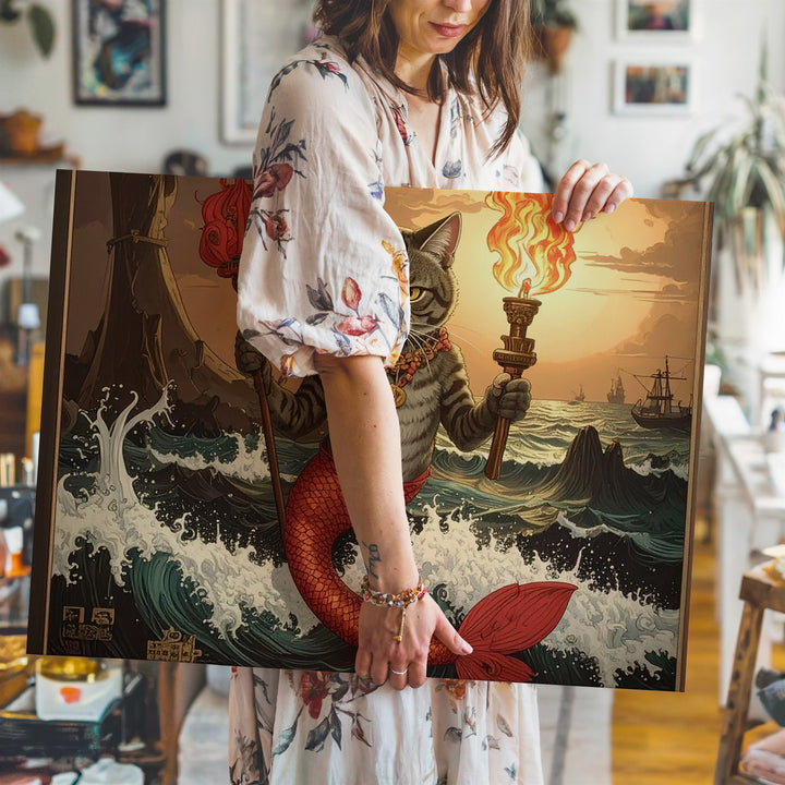 Mermaid Cat Guardian Canvas – Fantasy Oceanic Guardian Wall Art - Gifitto
