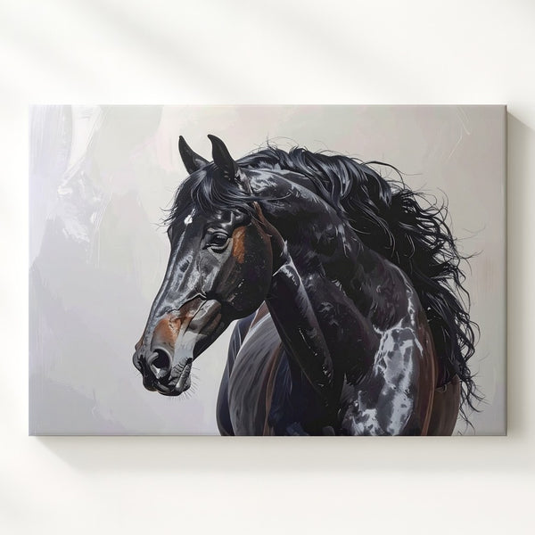 Majestic Black Horse Canvas – Realistic Equestrian Portrait Art - Gifitto