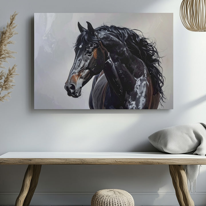 Majestic Black Horse Canvas – Realistic Equestrian Portrait Art - Gifitto