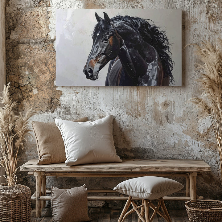 Majestic Black Horse Canvas – Realistic Equestrian Portrait Art - Gifitto