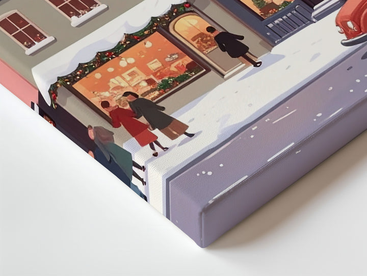 Pastel Holiday Avenue Canvas – Whimsical Urban Winter Street Scene - Gifitto