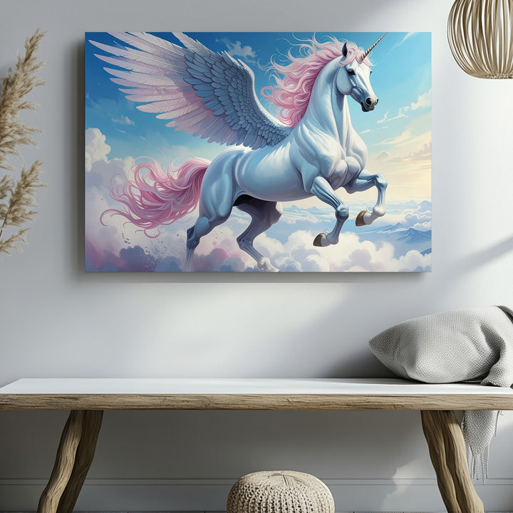 Celestial Pegasus Canvas – Majestic Winged Horse in Cloud Realm Wall Art - Gifitto