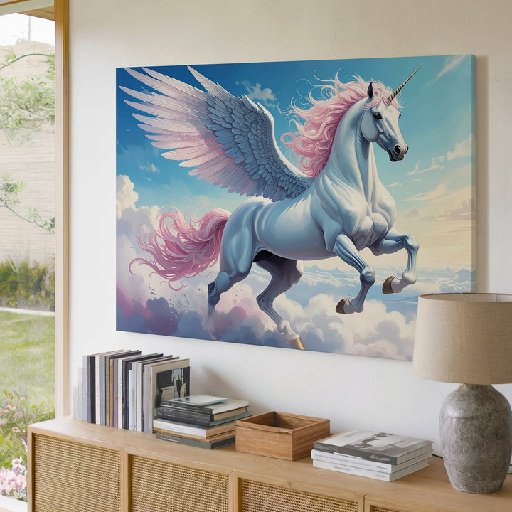 Celestial Pegasus Canvas – Majestic Winged Horse in Cloud Realm Wall Art - Gifitto