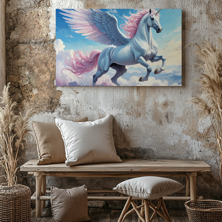 Celestial Pegasus Canvas – Majestic Winged Horse in Cloud Realm Wall Art - Gifitto