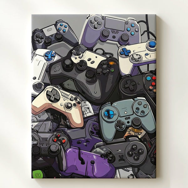 Gaming Evolution Canvas – Cartoon Collage of Retro & Modern Controllers - Gifitto