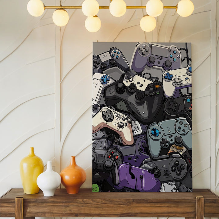 Gaming Evolution Canvas – Cartoon Collage of Retro & Modern Controllers - Gifitto