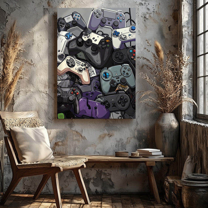 Gaming Evolution Canvas – Cartoon Collage of Retro & Modern Controllers - Gifitto