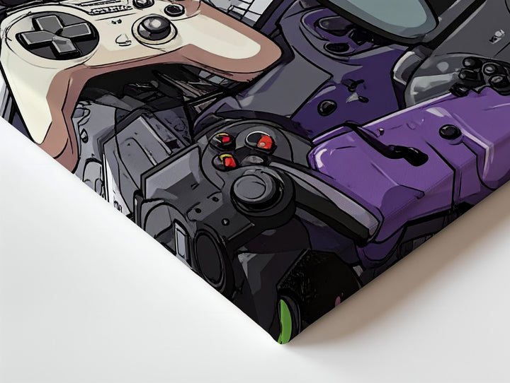 Gaming Evolution Canvas – Cartoon Collage of Retro & Modern Controllers - Gifitto