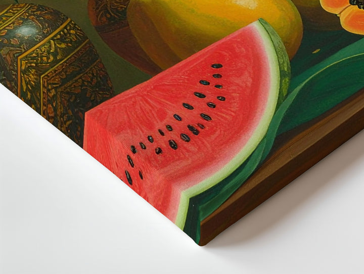 Tropical Abundance Canvas – Folkloric Still Life with Fruits & Hibiscus Flowers - Gifitto