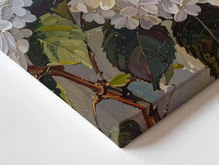White Hydrangea Texture Canvas – Impasto Floral Wall Art in Neutral Tones - Gifitto