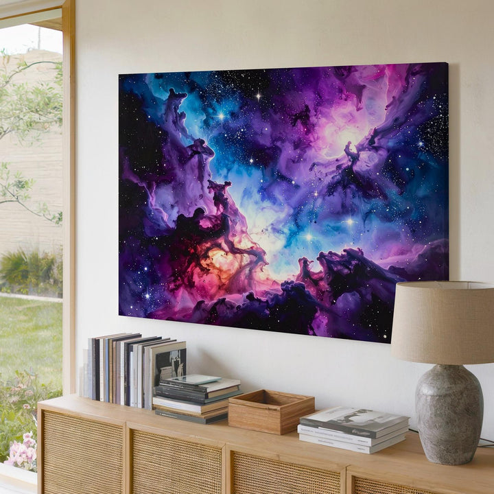 Galactic Bloom Canvas – Vivid Purple & Pink Nebula Cloud Wall Art - Gifitto