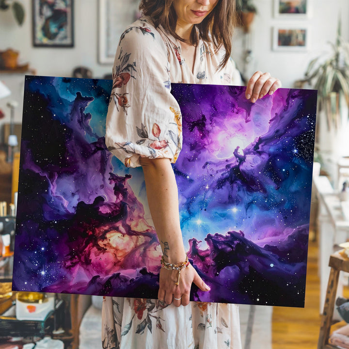 Galactic Bloom Canvas – Vivid Purple & Pink Nebula Cloud Wall Art - Gifitto