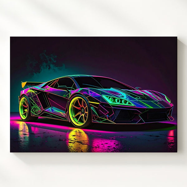 Neon Drift Canvas – Cyberpunk Lamborghini in Futuristic Glow - Gifitto