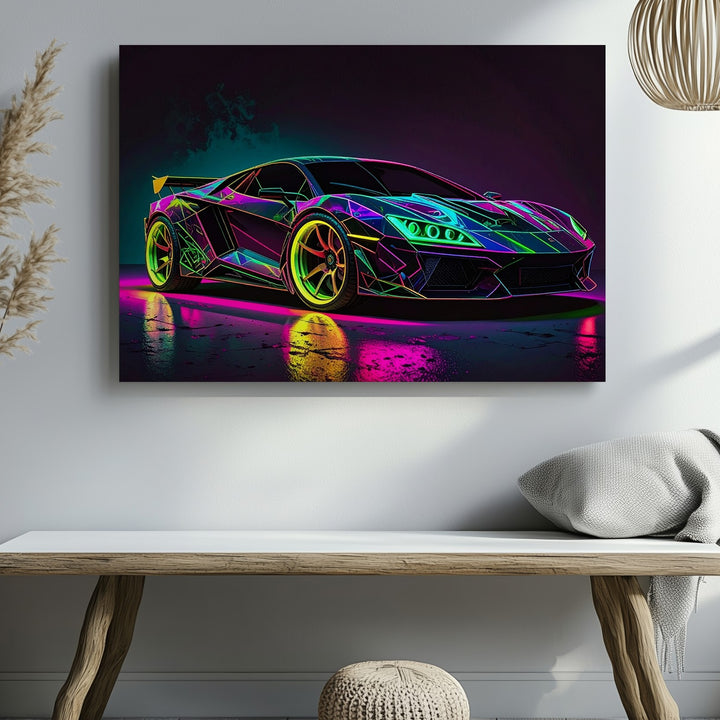 Neon Drift Canvas – Cyberpunk Lamborghini in Futuristic Glow - Gifitto