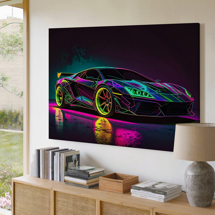 Neon Drift Canvas – Cyberpunk Lamborghini in Futuristic Glow - Gifitto