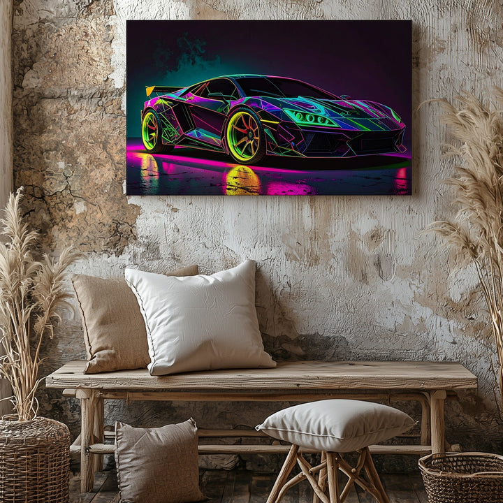 Neon Drift Canvas – Cyberpunk Lamborghini in Futuristic Glow - Gifitto