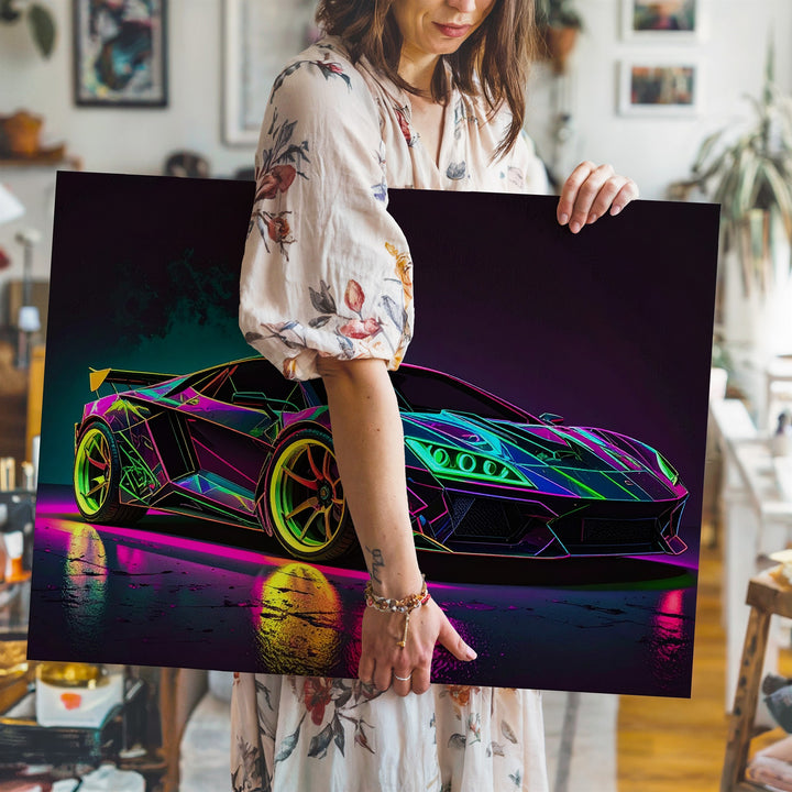 Neon Drift Canvas – Cyberpunk Lamborghini in Futuristic Glow - Gifitto