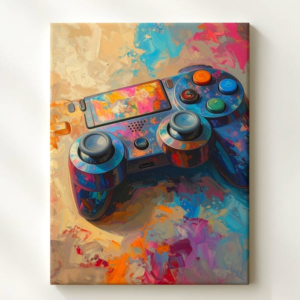 Abstract Gamer Canvas – Metallic Controller in Swirling Brushstroke Art - Gifitto