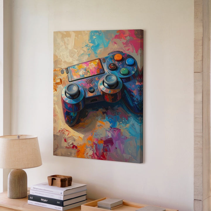 Abstract Gamer Canvas – Metallic Controller in Swirling Brushstroke Art - Gifitto