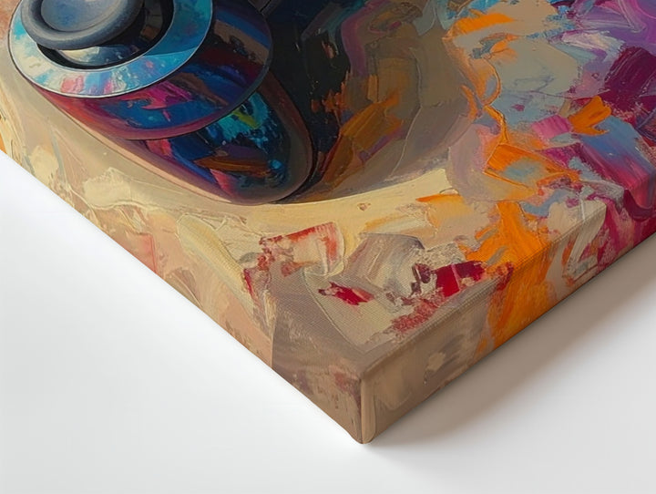 Abstract Gamer Canvas – Metallic Controller in Swirling Brushstroke Art - Gifitto