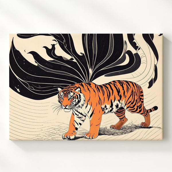 Minimalist Tiger Canvas – Stylized Jungle Tension with Abstract Black Forms - Gifitto