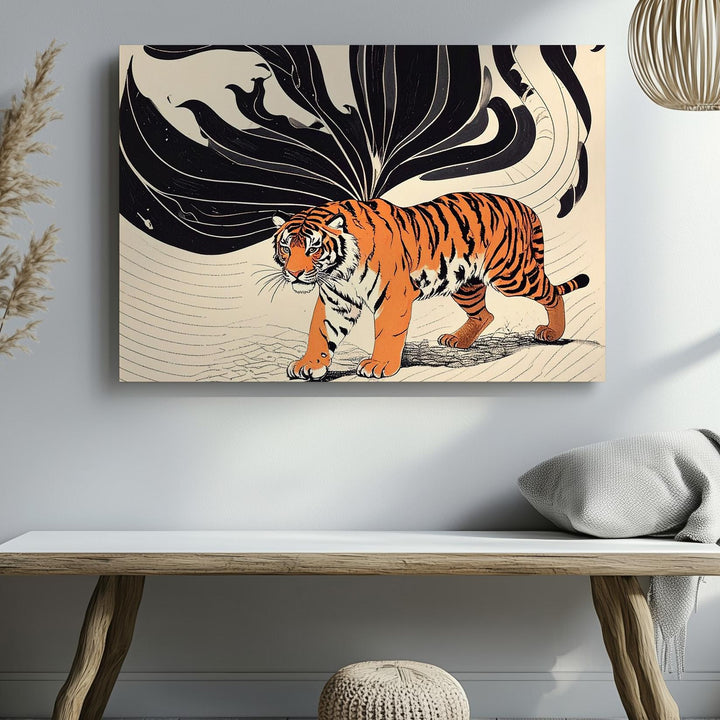 Minimalist Tiger Canvas – Stylized Jungle Tension with Abstract Black Forms - Gifitto