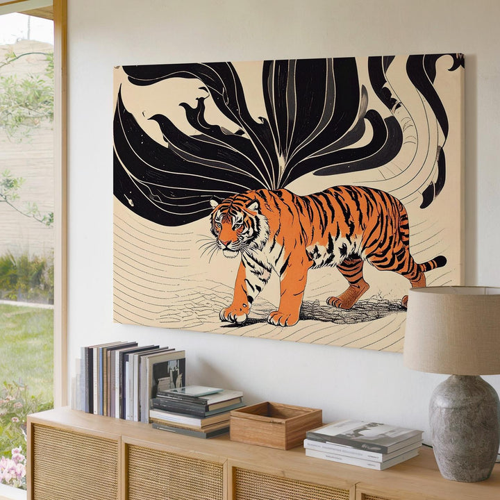 Minimalist Tiger Canvas – Stylized Jungle Tension with Abstract Black Forms - Gifitto