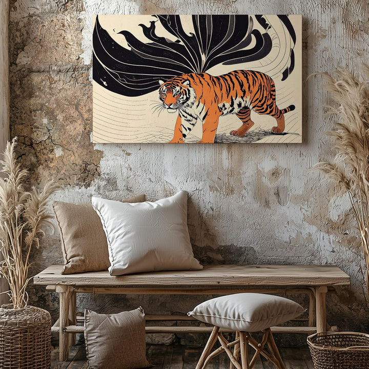 Minimalist Tiger Canvas – Stylized Jungle Tension with Abstract Black Forms - Gifitto