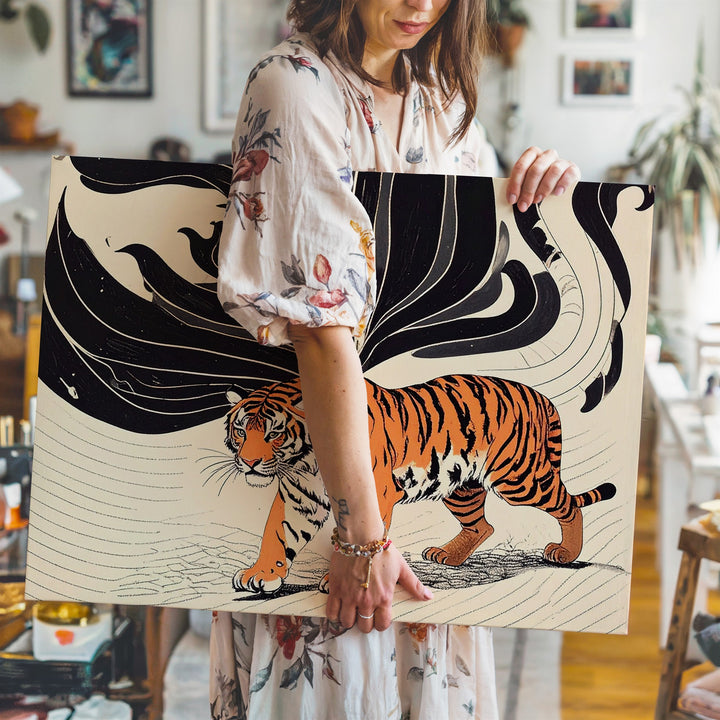 Minimalist Tiger Canvas – Stylized Jungle Tension with Abstract Black Forms - Gifitto